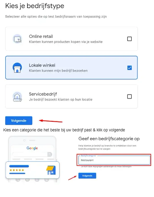 Het bedrijfstype en de bedrijfscategorie kiezen in Google Bedrijfsprofiel