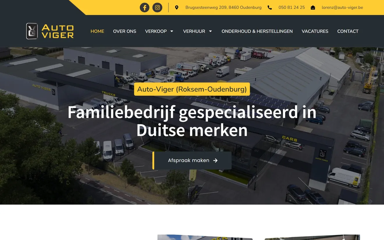 De website van Auto-Viger, een garage voor Duitse merken in Roksem: het eerste scherm.